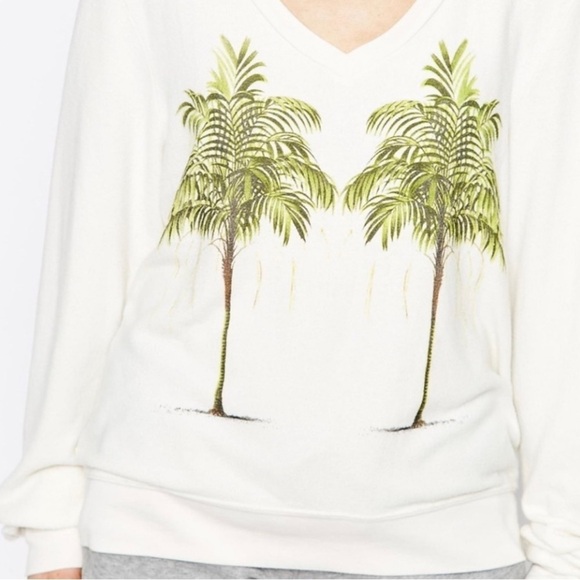 Wildfox Twin Palm Tree V-Neck Pullover Sweatshirt Size Small - Picture 3 of 12
